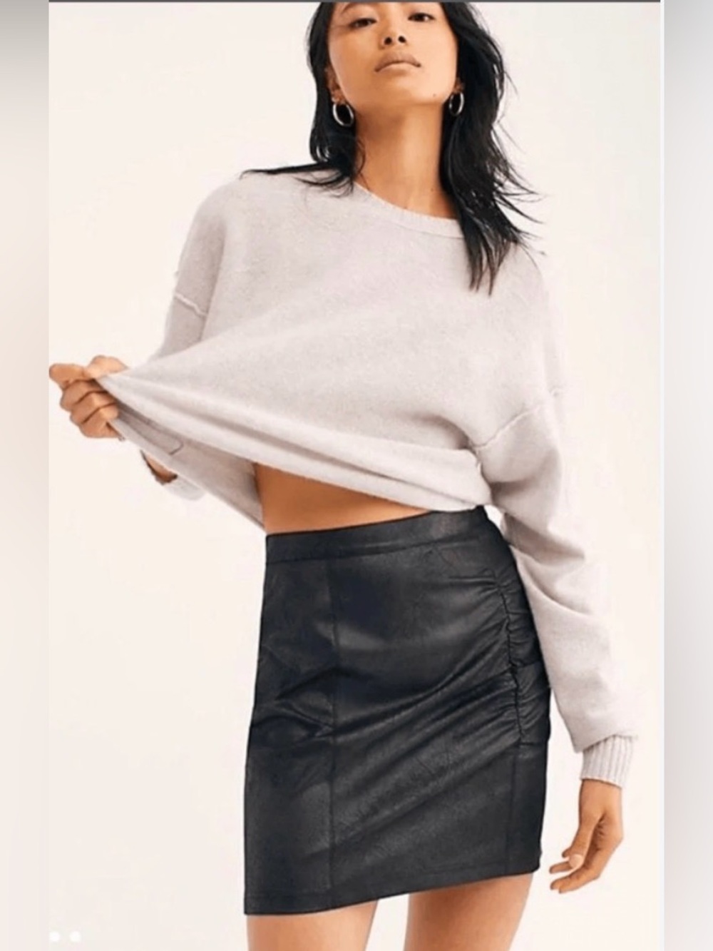 Free People Rumi Ruched Faux Leather Mini Skirt Black Small